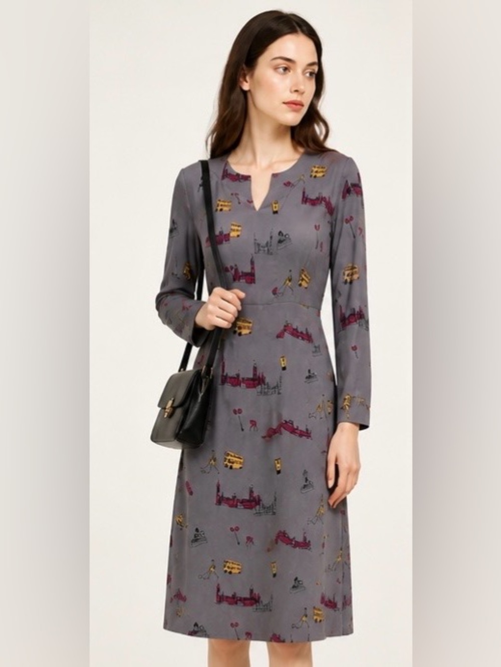 BODEN Dress Alexandra London Bus Shift Gray Yellow Long School Teacher W0020